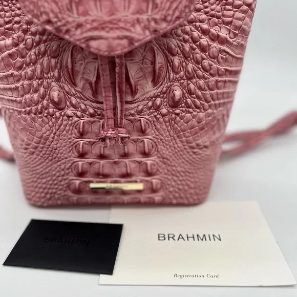 Brahmin Kendall Pink Croc-Embossed Leather Backpack - Picture 7 of 9